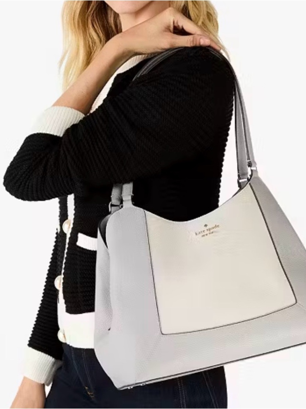 kate spade Two-Tone Light Gray and Gray Pebbled Leather Shoulder Bag